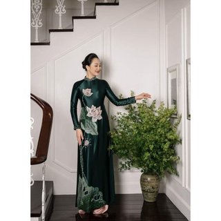 M12 - áo dài hương phượng lụa queen cao cấp cho các mẹ áo dài trung niên sang trọng đính kết hoa sen