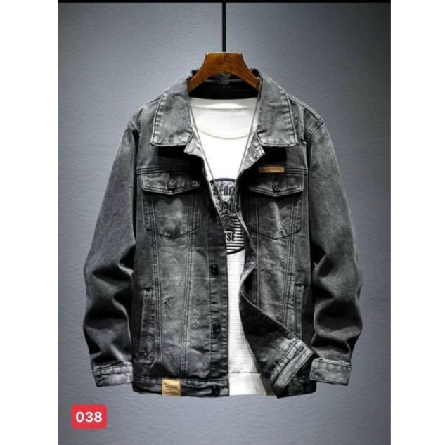 Áo Khoác Jean Nam-Áo Bò Nam DTH02 Màu Xám Phối Chữ icon Cực Đẹp Bao Chất