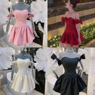 Đầm Thiết Kế Cúp Ngực Trễ Vai Nơ Mini Cao Cấp Bigsize Mũm Mĩm  S/M/L/XL/XXL DX144