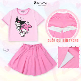  Set váy bé gái Kuromi Amymei áo croptop thun cotton thoáng mát cho bé 16-42kg VAYAOCROP_KURONOT 