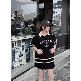 Set áo polo + cv xếp ly kẻ in 3577