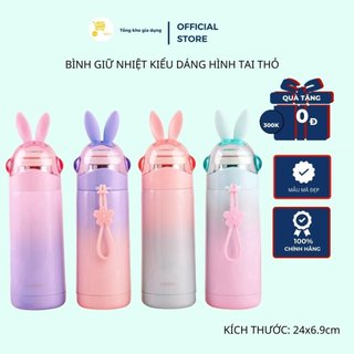 Bình Giữ Nhiệt Chất Liệu Thép Không Gỉ Kiểu Dáng Hoạt Hình Xinh Xắn, Bình Tai Thỏ Inox, MTA-Mart