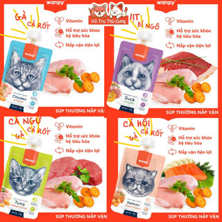 Súp thưởng Wanpy nắp vặn cho mèo mọi độ tuổi, tuýp 90g