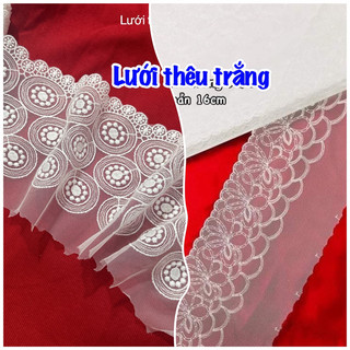 Vải ren lưới thêu hoa dùng may nội y, trang trí váy áo lưới trơn mềm mịn 9-10k/1m