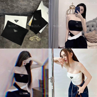 Áo quây ngực Logo Prada co giãn tôn dáng - Áo ống croptop sang chảnh 2 màu đen trắng