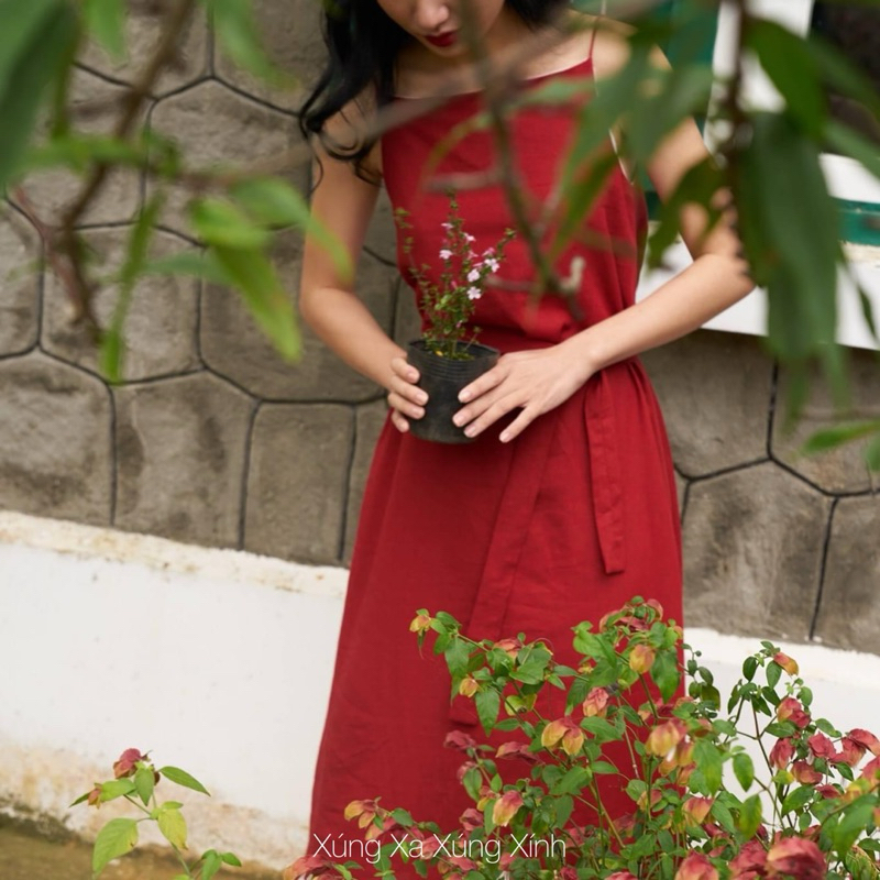 | 0303 studio | đầm 2 dây linen- dòng Lam Khuê