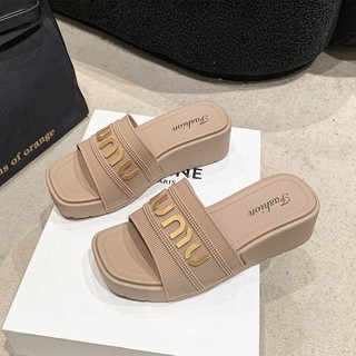 Dép nữ quai ngang lưới MuMu, dép độ đế 5cm bản mới 2024 Đức Phúc