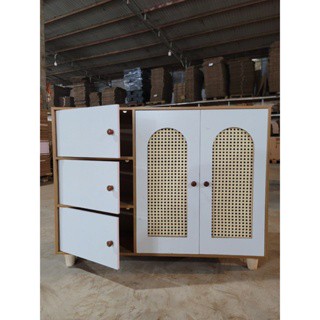 Tủ Giày - Kệ Giày 3 Tầng Có Cánh Tủ Mây Chân Gỗ Tự Nhiên Chống Mối Mọt Giúp Căn Phòng Gọn Gàng, Ngăn Nắp