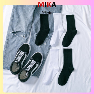 Tất nữ nam cổ cao MIKA basic hai màu đen trắng chất liệu cotton co giãn 4 chiều thấm hút mồ hôi cực tốt