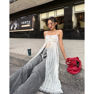ZOE LACE TOP - Áo 2 dây vải ren nhún ren cột dây cúp ngực tà dài cá tính mùa hè