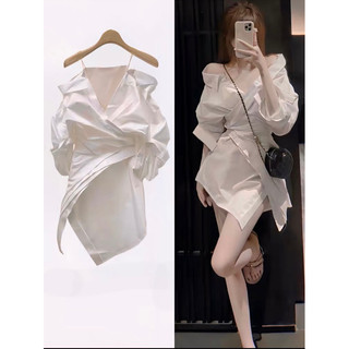 Váy sơ mi dáng A. đầm  midi dài tay phong cách thời trang nữ