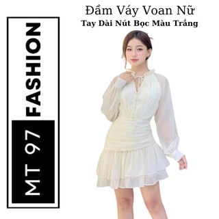 Đầm Nữ Màu Trắng Đi Dự Tiệc Du Lịch Thiết Kế Váy Tiểu Thư Nút Bọc Dáng Tay Dài Voan Nhẹ Nhàng Sang Chảnh MT97 FASHION