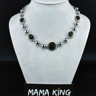Vòng cổ unisex bi nối đá mắt hổ 2024 MAMA KING