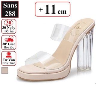 Guốc quai trong suốt 11cm Sans288 dép nữ đế cao 9cm 7cm tăng 11 9 7 phân 11p 9p 7p bigsize big size to 42 41 gót tròn
