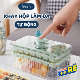 Hộp Khay Làm Đá Thông Minh Nhấn Nút Lấy Đá Dễ Dàng, Khay đá 56 Viên 2 Tầng Tiện Lợi Thông Minh