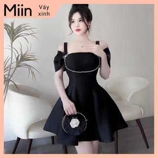 Váy tapta rớt vai phối khuy