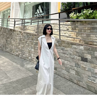 Váy cổ V Linen tay hến xẻ sau nhẹ, tặng kèm áo ống