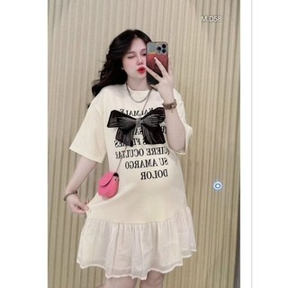 Váy Phông Suông DOLOR Đính Nơ Nhũ Phối Đuôi Cá Tơ Óng Đầm Nữ Xuông Tay Ngắn Dáng Rộng Viền Bèo Gấu Freesize -V3058