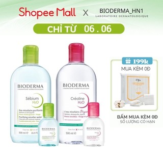 Nước Tẩy Trang Bioderma Nắp Nhấn Cho Da Dầu Mụn Sebium, Da Nhạy Cảm Sensibio H2O Pháp 500ml
