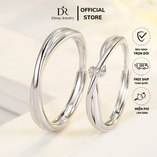 Nhẫn đôi bạc nam nữ S925 freesize D'rosy, Nhẫn cặp bạc đính đá cao cấp ND05