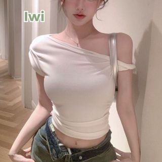 Áo Croptop Tay Ngắn IWI SHOP Thiết Kế Lệch Một Vai Cá Tính Sexy Tôn Dáng Cho Nữ Chất Thun Cotton Mềm Mát - A221.IW