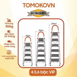Thang Nhôm Ghế Tay Vịn 3 4 5 6 7 Bậc TOMOKO Nhập khẩu, Thang Gấp Inox 304 Xếp gọn tải trọng 150Kg (bảo hành 2 năm)