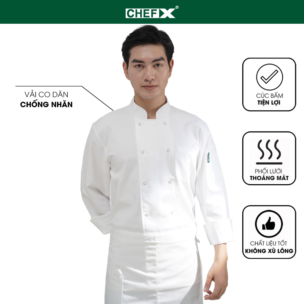 [CHEFX5] Áo Bếp dài tay cúc bấm có phối lưới co dãn sau lưng - CHEF X Kitchen Uniform