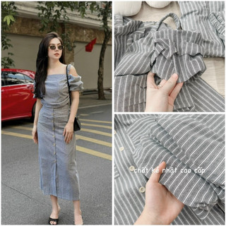Set áo kẻ đũi phối chân váy
