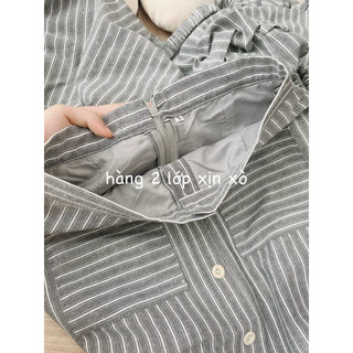 Set áo kẻ đũi phối chân váy