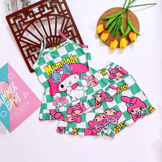 Đồ bộ cho bé gái áo cộc quần đùi thun lạnh 3D mềm mát in hình hoạt hình cute mặc nhà mặc ngủ 12-21kg