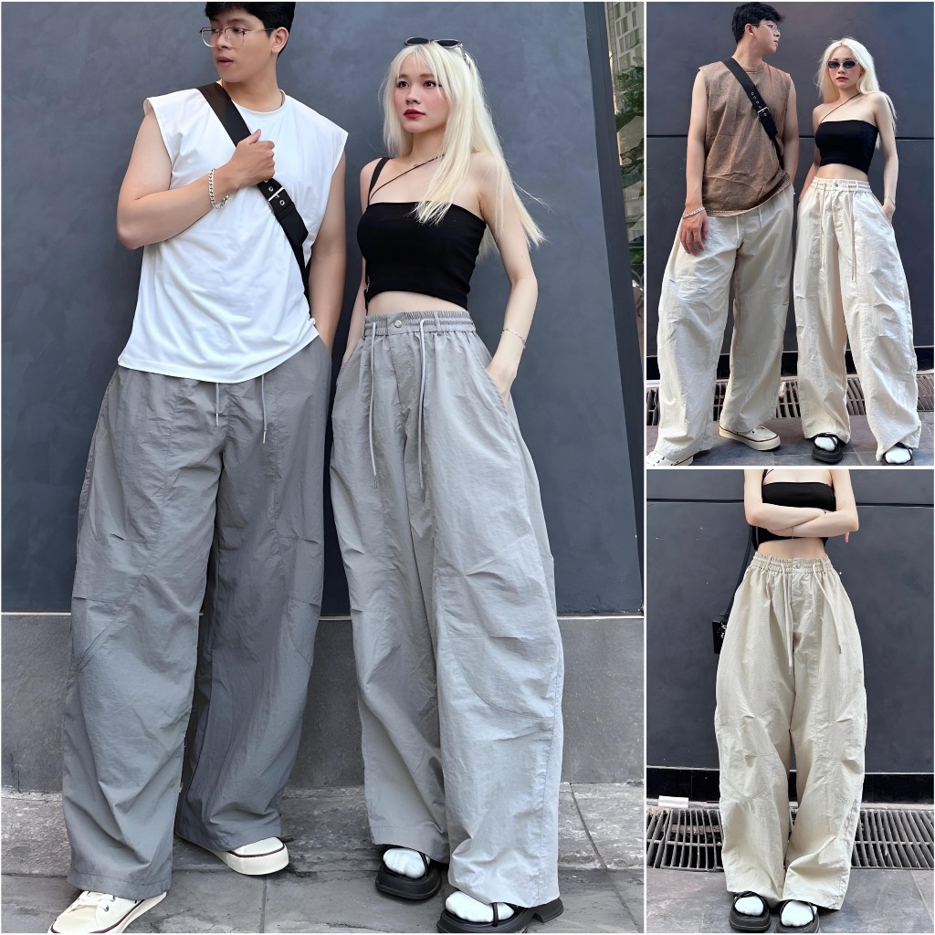 Quần Dài Chất Gió Nhăn Parachute Pants Harem Dáng Thụng Nam Nữ Unisex-BUN222