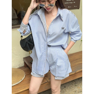 [CÓ SẴN] Set Sơmi Thô Kẻ Xanh Nơ ASHYLEY