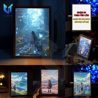 Tranh đèn led 3d đổi màu studio ghibli vtlight trang trí bàn làm việc đèn ngủ 3 chế độ, tranh led anime decor phòng ngủ