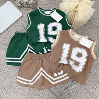  Bộ quần áo thể thao ba lỗ viền quần số 19 cho bé trai chất Cotton tàu mềm mát thấm hút mồ hôi size 7-15 kg - SUN KID'S 