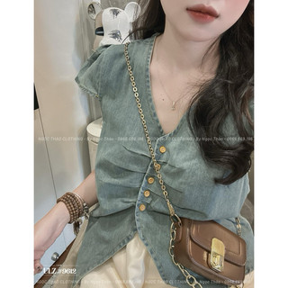 🥑🥑🥑 Mã mới áo jean giấy xinh cổ V tay hến-Hàng Quảng Châu
