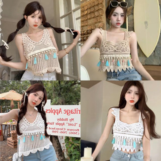 [nhiều mẫu]-Áo Croptop sợi len móc, áo mặc đi biển phong cách Phóng khoáng thời trang mùa hè cho nữ