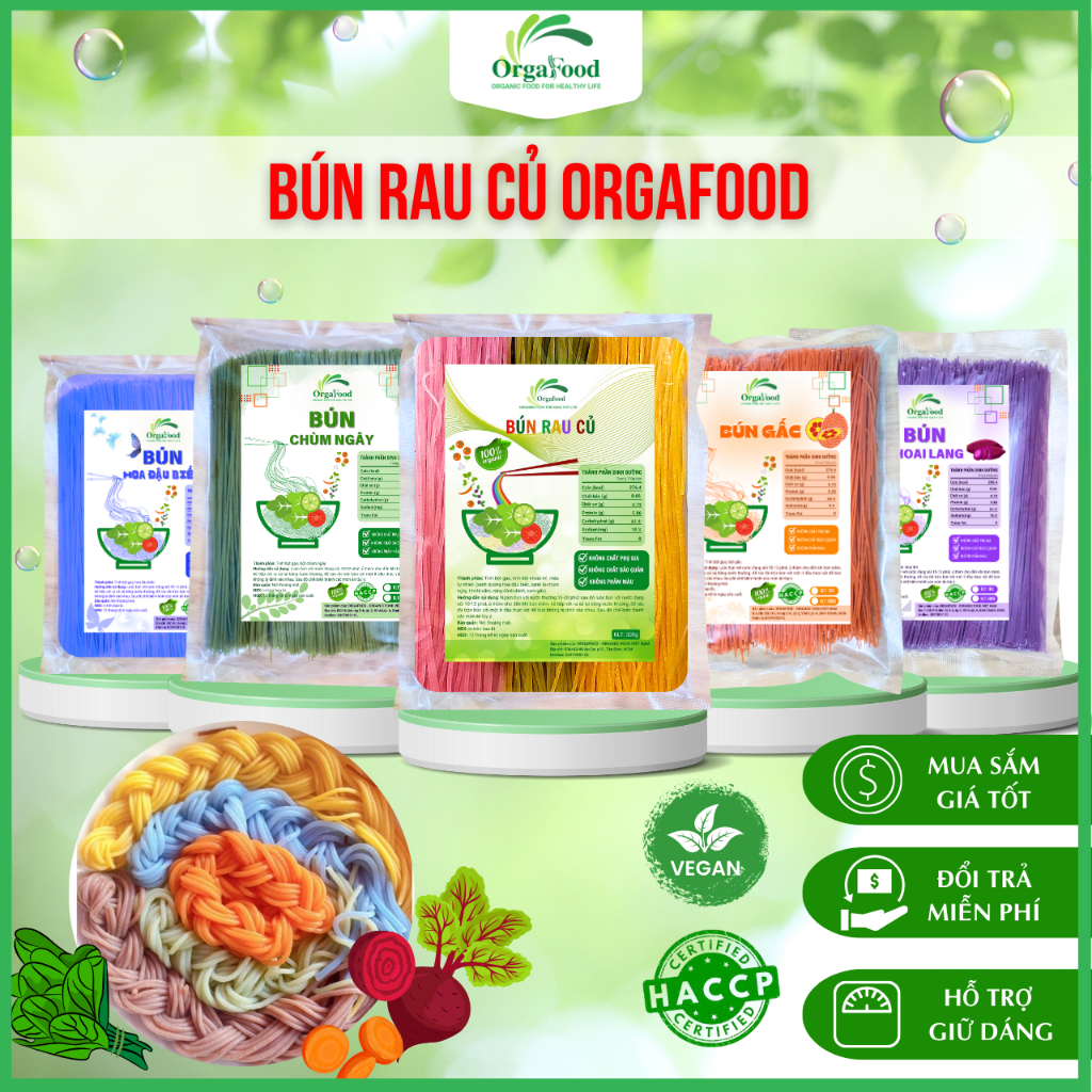 Bún rau củ ngũ sắc 100% hữu cơ Orgafood, bún gấc, chùm ngây, bún ngô, khoai lang, giảm cân, EAT CLEAN healthy, ăn kiêng