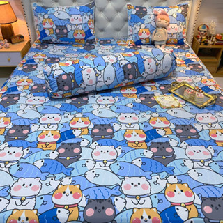 Mẫu Mèo cá. Bộ ga giường thun Latico siêu lạnh Lụa (áo gối ôm khoá kéo)