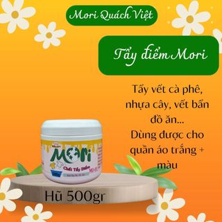 Tẩy quần áo MORI, tẩy vết cà phê, loang màu, nhựa cây (chất tẩy điểm MO01), Hộp 500g dạng bột