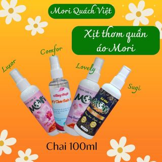 Xịt thơm quần áo MORI, hương comfor/ lovely/ luxor, dành cho tiệm giặt là, dung tích 100ml