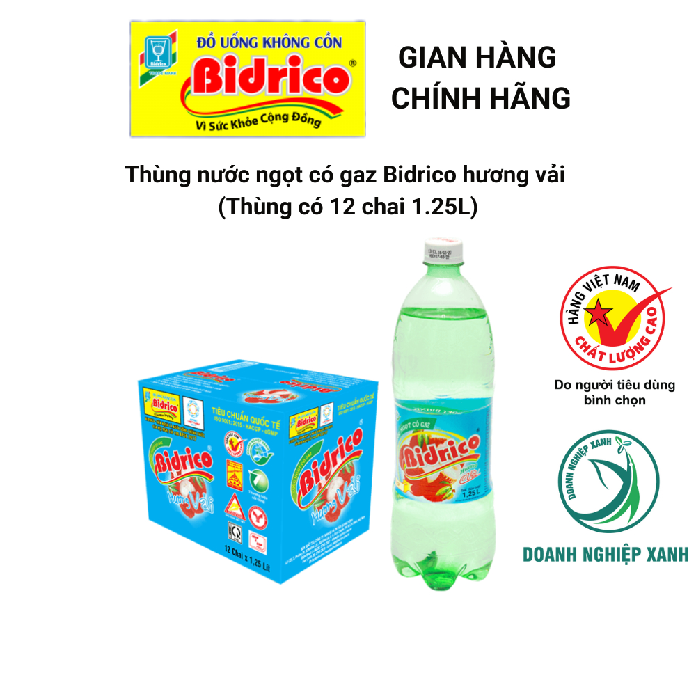Nước Ngọt Có Gaz Bidrico Hương Vải Giải Khát ( Thùng 12 chai 1.25L )