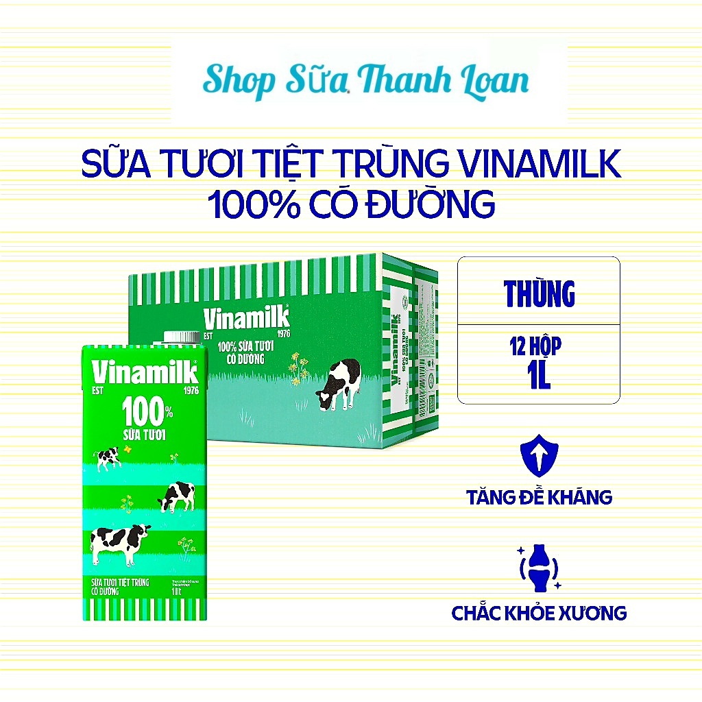 [HSD T10-2025] Thùng 12 Hộp Sữa Tươi Tiệt Trùng Vinamilk 100% Có Đường - Hộp Giấy 1L.