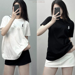 Áo thun tay lỡ logo ngựa nhỏ thêu TONGKHOSI - Áo phông unisex nam nữ basic hottrend AN Thuyên ulzzang freesize form rộng