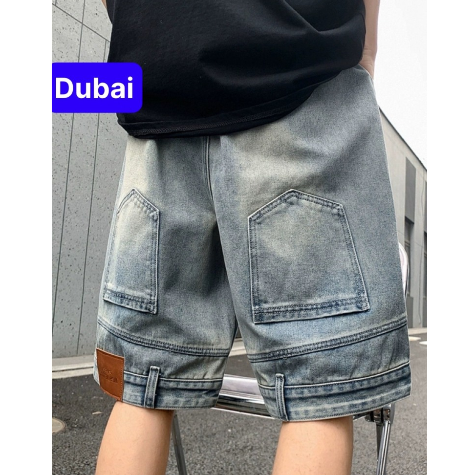 QUẦN NGỐ LỬNG JEANS NAM NỮ UNISEX TÚI NGƯỢC VÁ DA PHONG CÁCH HOT TREND 2024 - DUBAI FASHION