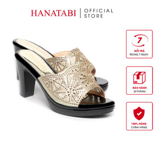  Dép Nữ Đế PU Đen Siêu Nhẹ Cao 7cm Hanatabi Quai Lưới Đính Đá Bigsize  36-40  Mã HNDE7F1038 