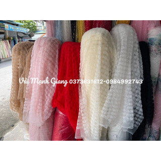 Vải ren lưới hoa hồng nổi 3D