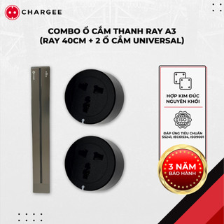 Combo A3 40cm: thanh ray 40cm 8000W CHARGEE + 2 ổ cắm Universal 250V/13A