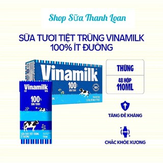 [HSD T10-2024] Thùng 48 Hộp Sữa Tươi Tiệt Trùng Vinamilk 100% Ít Đường 110ml.