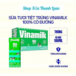[HSD T1-2025] Thùng 48 Hộp Sữa Tươi Tiệt Trùng Vinamilk 100% Có Đường 180ml.