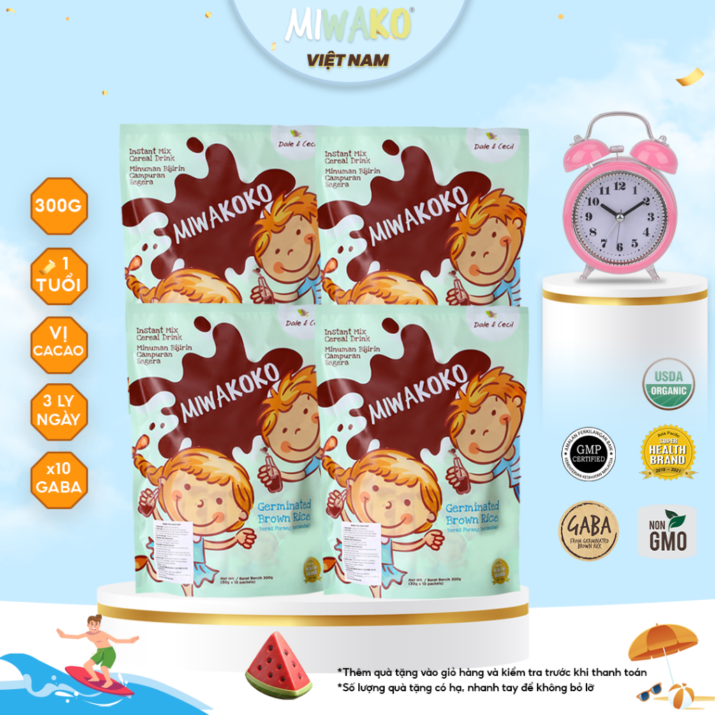 Sữa Công Thức Hạt Thực Vật Hữu Cơ Miwakoko Vị Cacao Túi 300g x 4 túi - Miwako Official Store